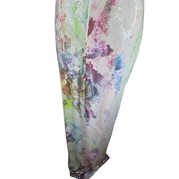 NWT Theia Watercolor Sequin Gown Size 4 Bodycon Column Maxi Dress Muted Colors - Picture 12 of 16